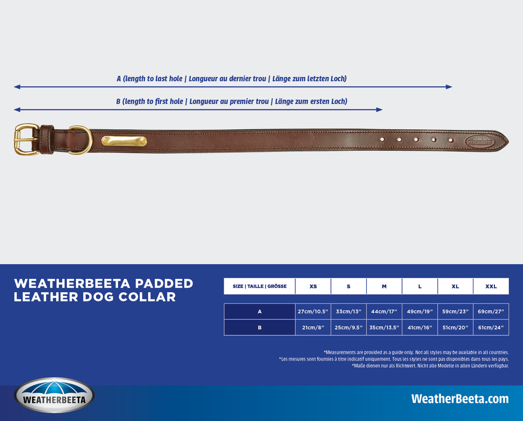 Weatherbeeta Padded Leather Dog Collar Size Guide | Online for Canine