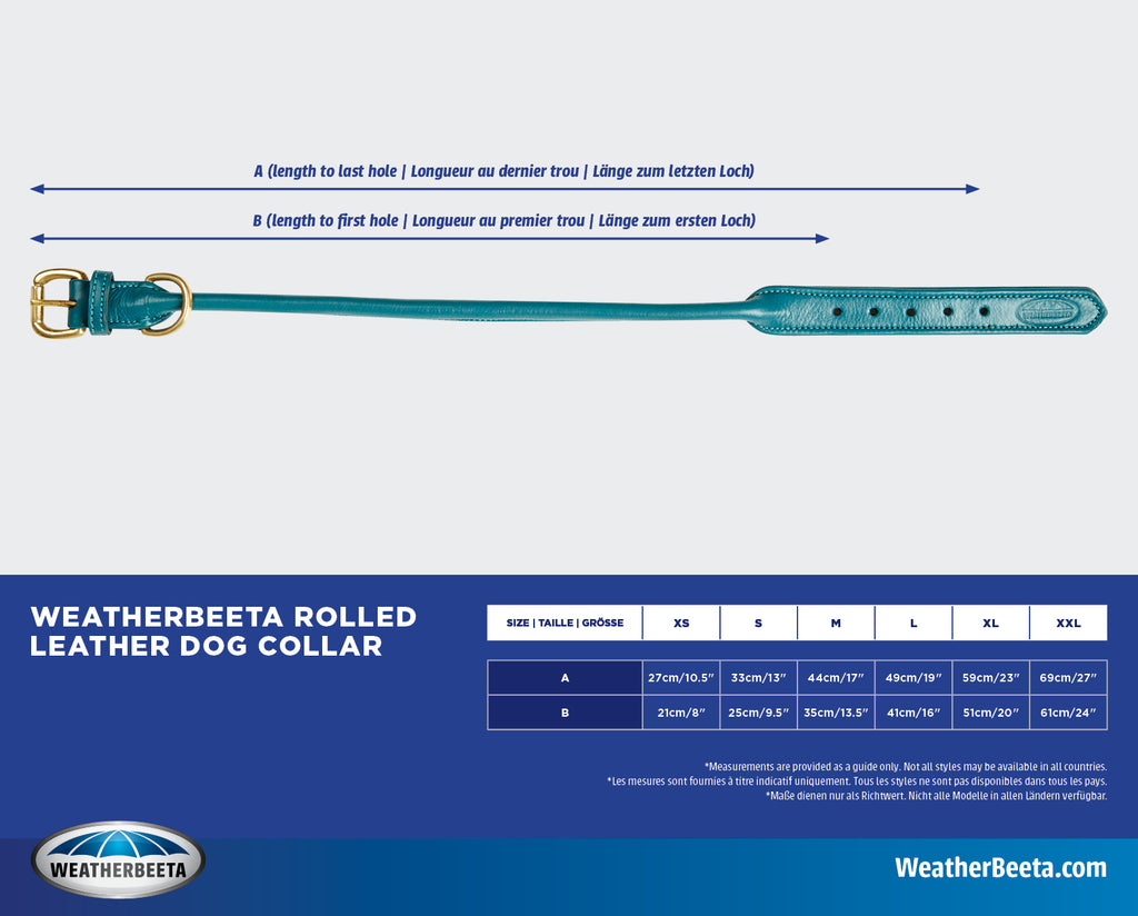 Weatherbeeta Rolled Leather Dog Collar Size Guide | Online Canine